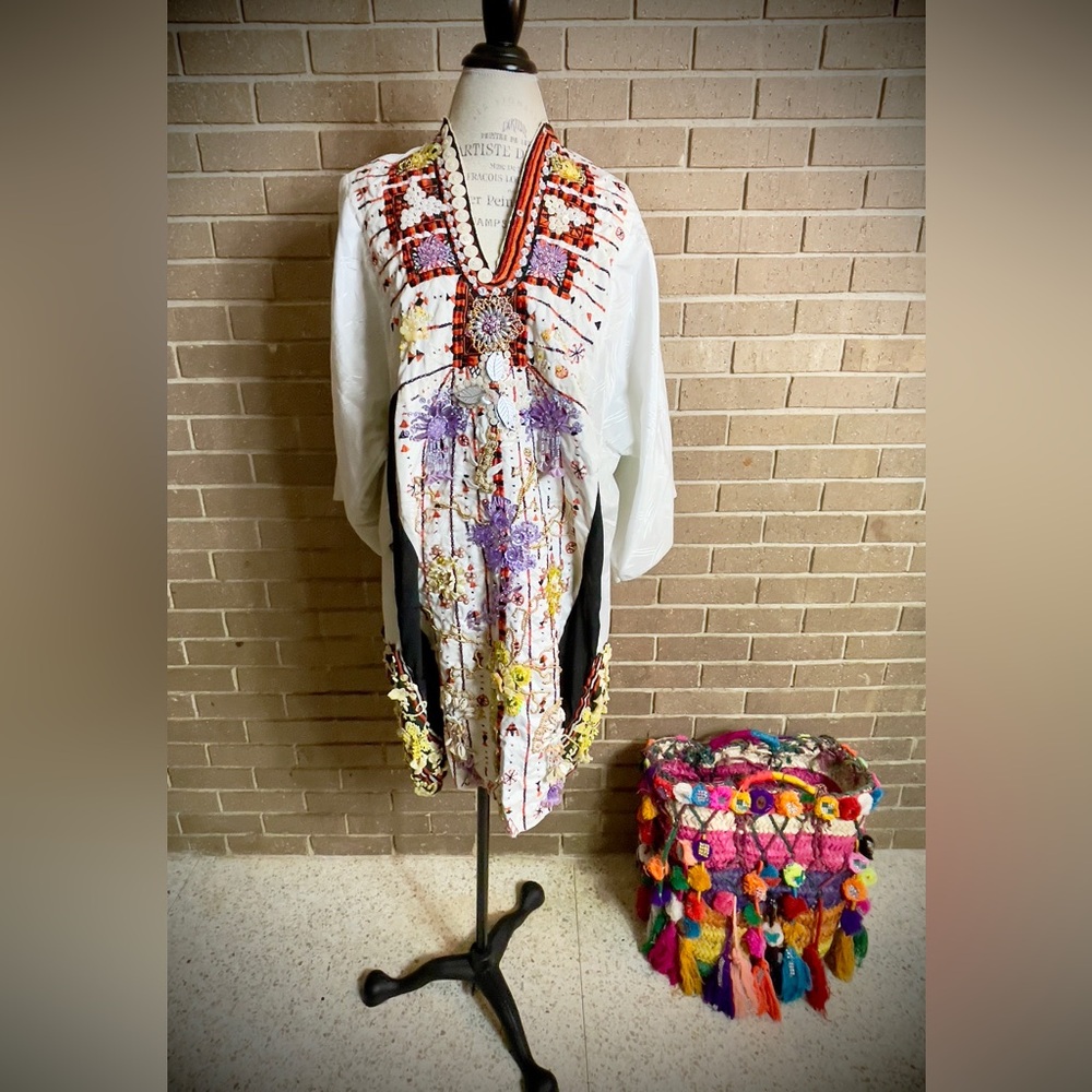 Authentic Traditional Siwan (Egyptian Berber) White Beaded Wedding Tunic/Dress